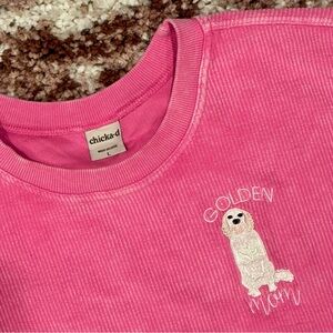 The Original Corded Oversized Crew w/ Embroidered Golden Mom- Pink